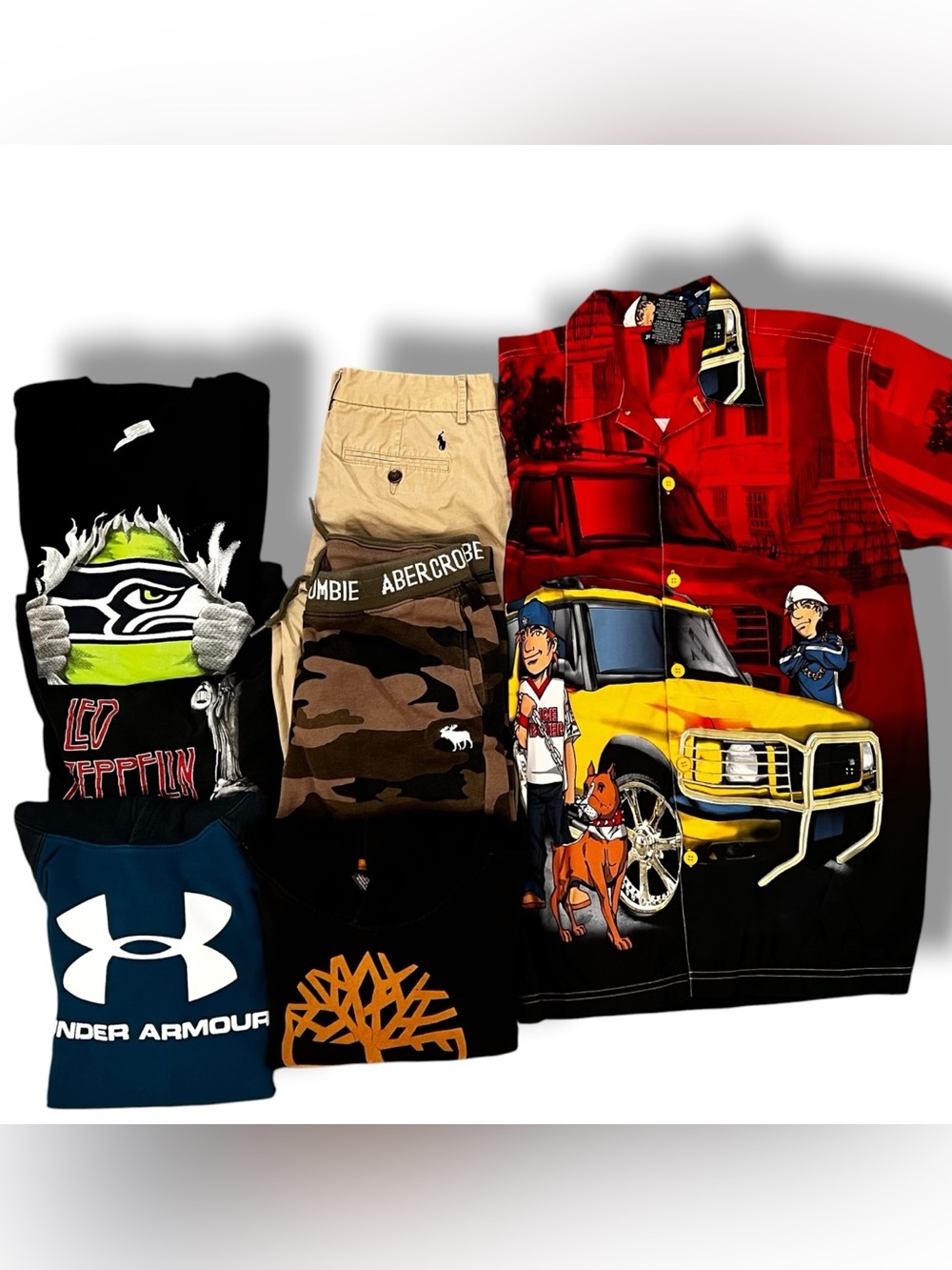 7 Pc Lot-Boys 8 T-Shirts Hoodies Fleece Jogger Pants Ss Button Up shirt Pants D8